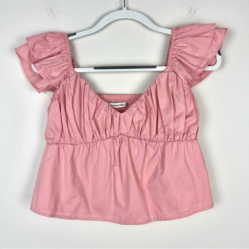 Abercrombie & Fitch Pink Ruffle Sleeve Crop Top
